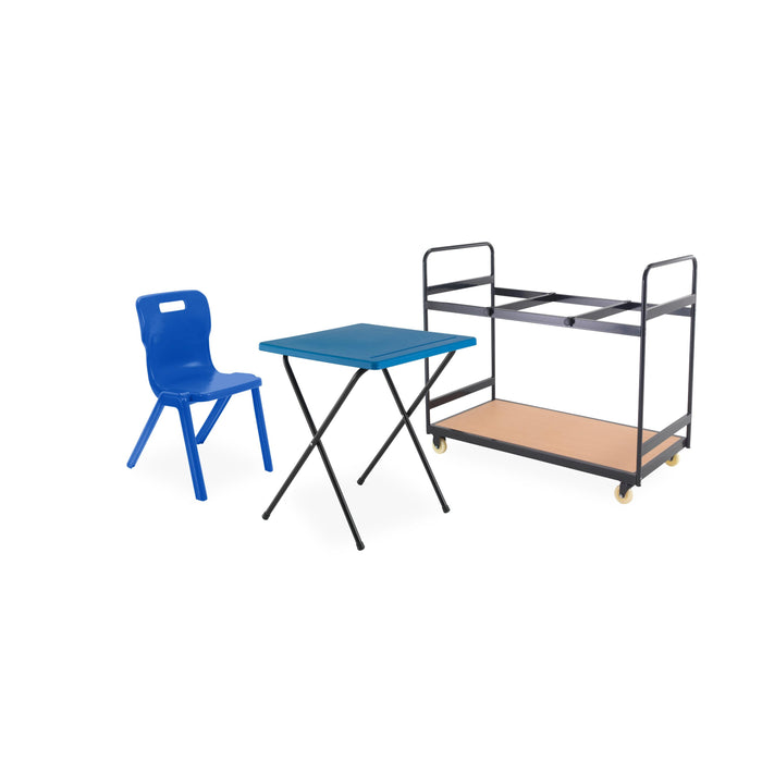 Titan 50 Chairs and Exam Desks + Trolley Bundle - Blue