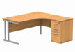 Double Upright Right Hand Radial Desk + Desk High Pedestal (FSC) | 600mm Deep Pedestal | 1600X1200 | Norwegian Beech/Silver